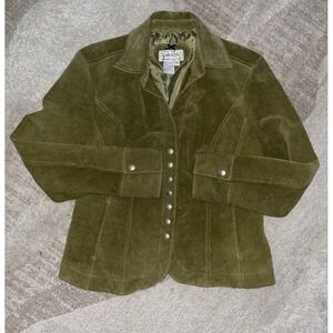 Live a Little Womens Olive Green Suede Leather Snap Front Jacket Size M 5449WS